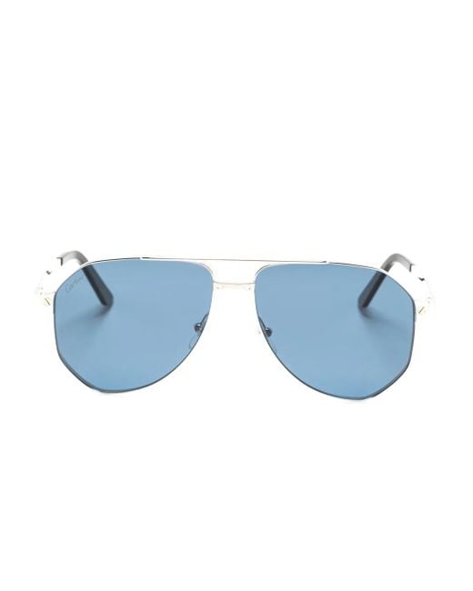 Cartier Blue Santos De Cartier Pilot-Frame Sunglasses