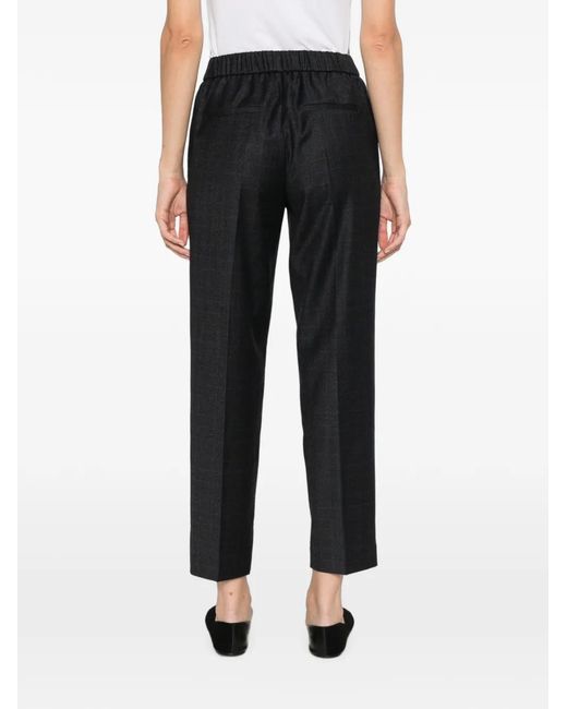 Peserico Black Check-Pattern Elasticated-Waistband Trousers