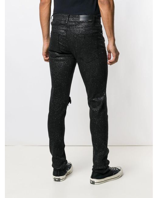 Amiri Ripped Knee Glitter Jeans in Black for Men - Lyst