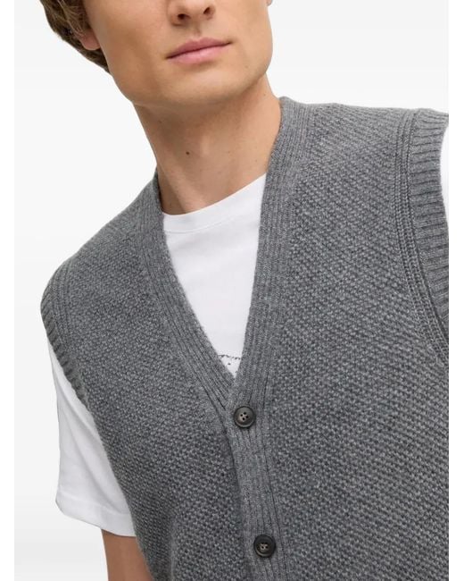 Benetton Gray Buttoned Knitted Vest for men