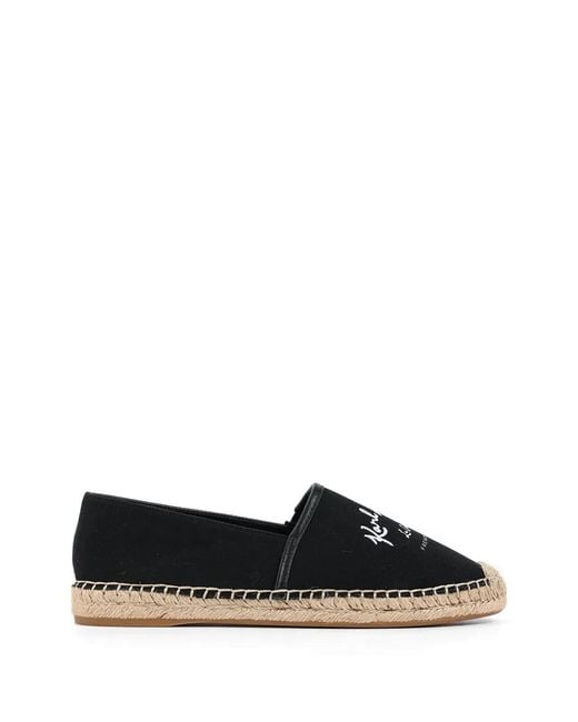 Karl Lagerfeld Black Logo-Embroidered Braided-Sole Espadrilles