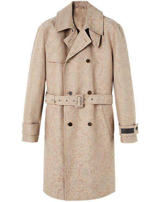 Versace Natural Floral-jacquard Cotton Trench Coat for men