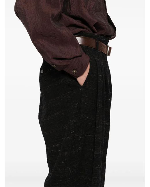 CALMLENCE Black Triple Pleated Tapered Trousers for men