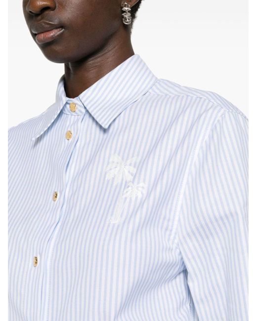 Palm Angels White Gestreiftes Hemd mit Logo-Stickerei