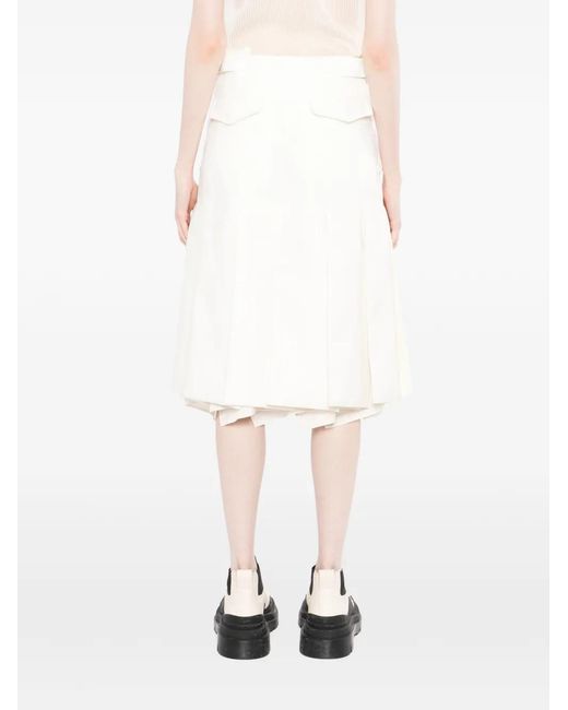 Sacai White Buckle Pleated Skirt