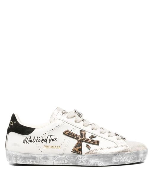 Premiata Sneakers Met Luipaardprint in het White