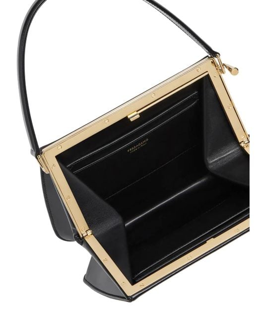Ferragamo Black Semi-Rigid Leather Bag