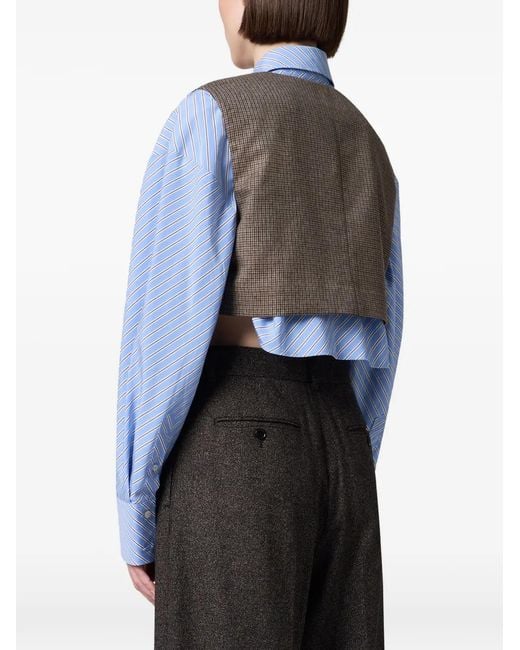 MSGM Brown Check-Pattern Cropped Waistcoat