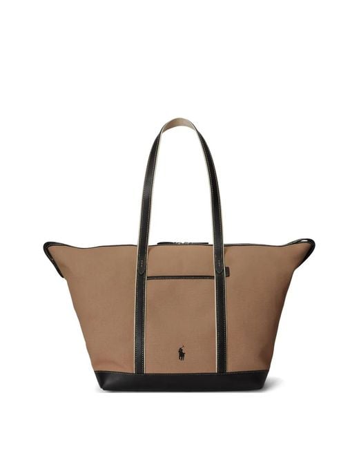 Polo Ralph Lauren Natural Pony Contrast-Trim Tote Bag