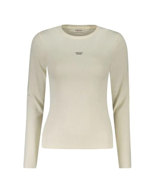 Guess White Logo-Detail Long-Sleeve Top