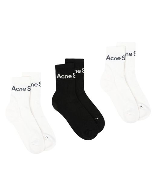 Set di 3 paia di calzini con logo di Acne in Black