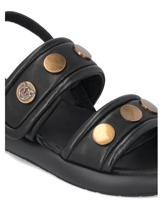 Pinko Black 'Fiona' Leather Flat Sandals