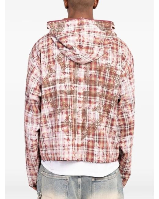 GUAPI Pink Plaid Skeleton Stud Hoodie for men