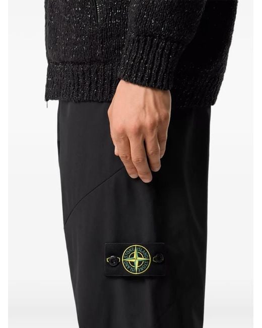 Stone Island Black Compass Logo-Patch Trousers for men