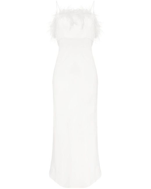 Robe mi-longue Selene bordée de plumes Rixo en coloris White