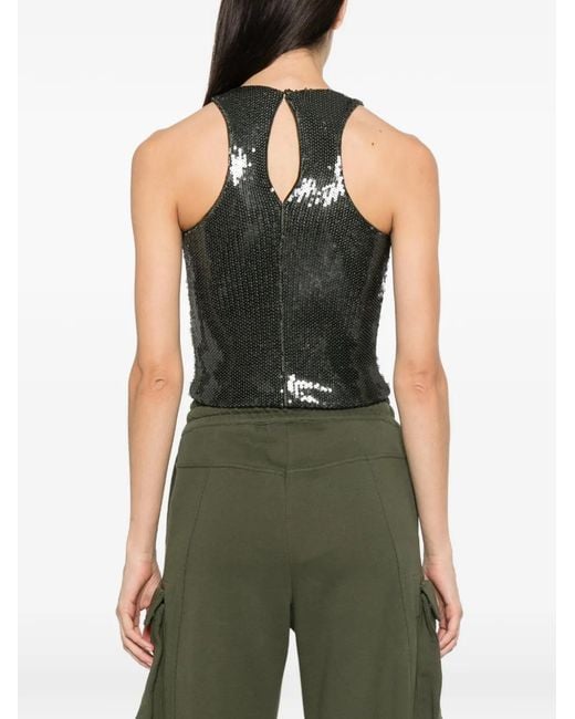 Patrizia Pepe Black Sequin-Embellished Tank Top