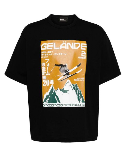 Kolor Black Graphic-print Cotton T-shirt for men