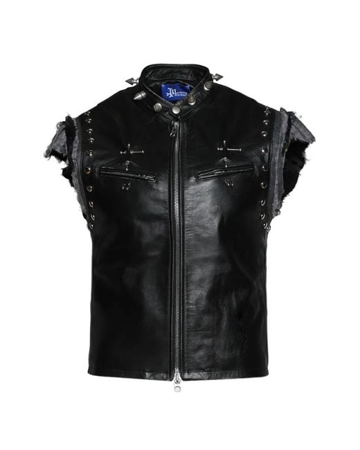 Marking Distance Black Gimp Studded Leather Vest for men