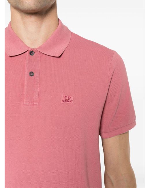 C P Company Pink Logo-embroidered Polo Shirt for men