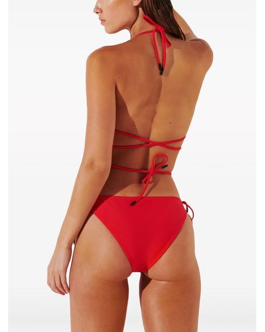 Karl Lagerfeld Red Logo-Print Triangle Bikini Top
