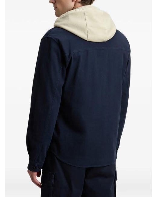 Woolrich Blue Button-Down Pockets-Details Cotton Shirt Jacket for men