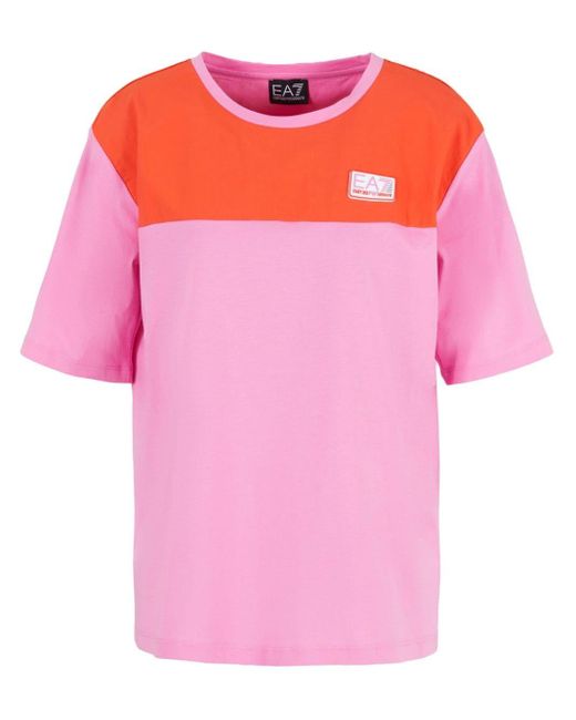 EA7 Pink Colour-block Cotton T-shirt