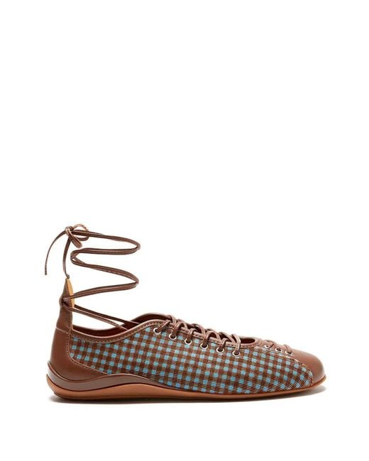 LILI CURIA Brown Isolde Ghillie Lace-Up Checked Ballerina