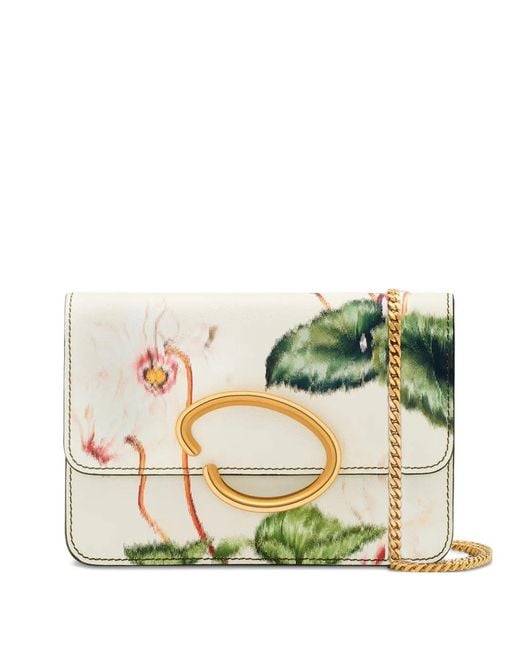 Oscar de la Renta Metallic Mini Floral-Print Clutch Bag