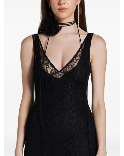 De La Vali Black Lace-Overlay V-Neck Dress