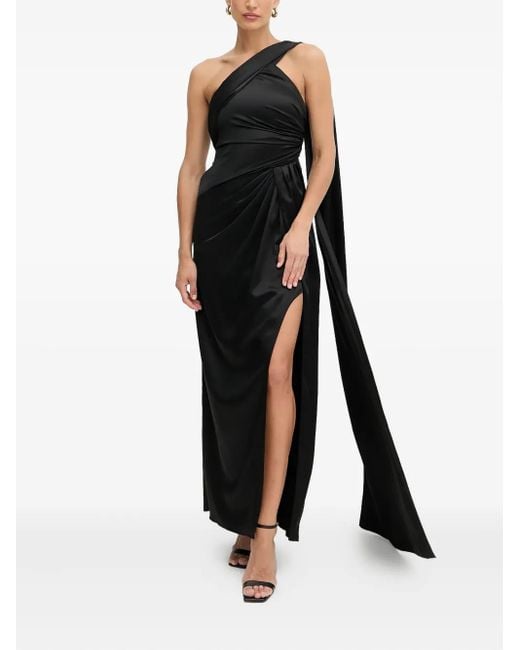 Marciano Black One-Shoulder Draped Maxi Dress