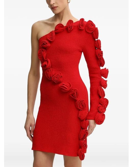 Farm Rio Red Rose-Appliqué One-Shoulder Mini Dress