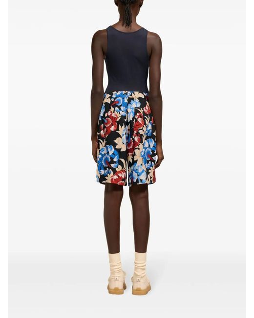 AMI Blue Floral-Print Elasticated-Waist Shorts