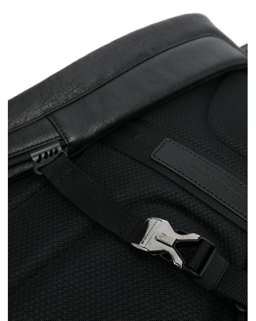 Piquadro Black Leather Laptop Backpack for men