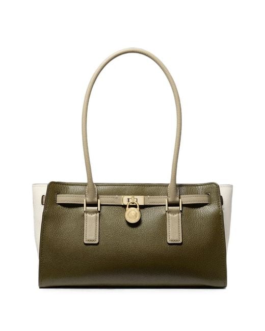 Michael Kors Green Small Hamilton Moderne Padlock-Detail Tote Bag