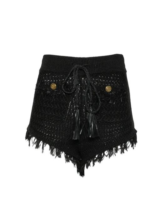 Mes Demoiselles Black Tassel-Detail Fringed Shorts