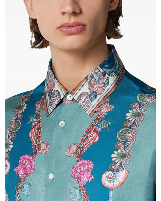 Versace Blue Coral Theatre Silk Shirt for men