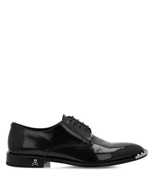 Philipp Plein Black Leather Derby Shoes for men