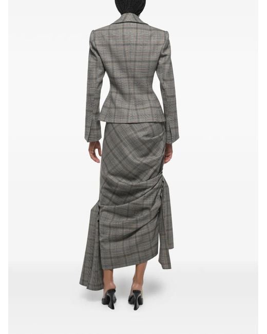 Anouki Gray Check-Pattern Draped Asymmetric Skirt