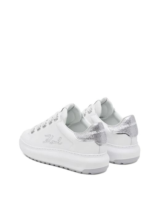Karl Lagerfeld White Glitter-Detail Lace-Up Sneakers