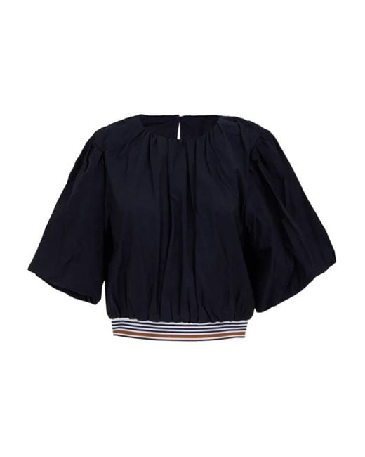 Veronica Beard Blue Gabriela Top Mit Ballonärmeln