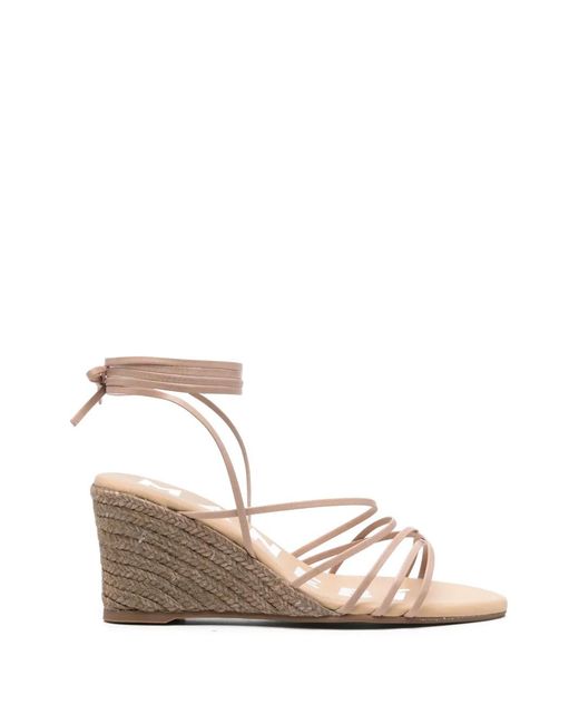 Manebí Pink Leather Lace-Up Wedge Sandals