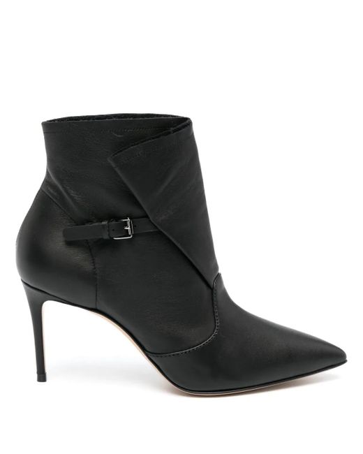 Casadei Black 80Mm Buckled Leather Boots