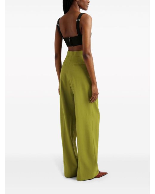 Erdem Green Wide-leg Pleat-front Trousers