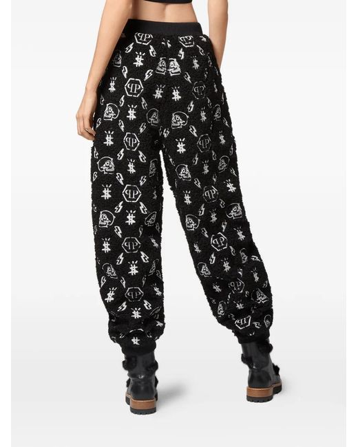 Philipp Plein Black Embroidery Monogram Track Pants