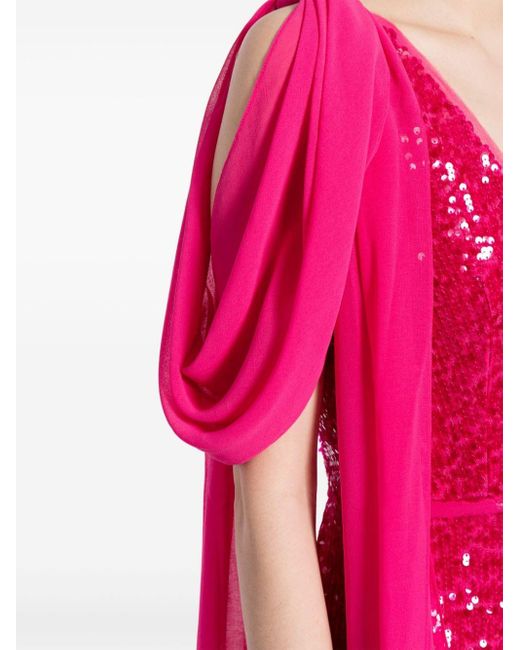 Erdem Pink Drape-shoulder Sequinned Midi Dress