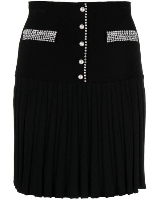 Sandro Black Pearl-embellished Knitted Pleated Skirt