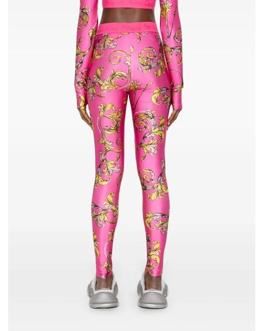 Versace Jeans Couture Pink Barocco-Print Leggings