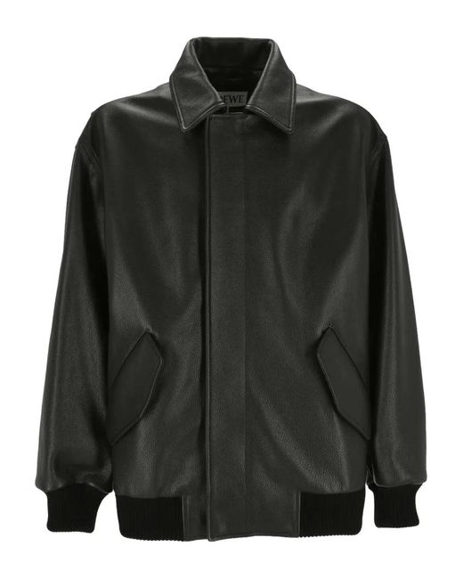 Loewe Black Leather Bomber Jacket for men