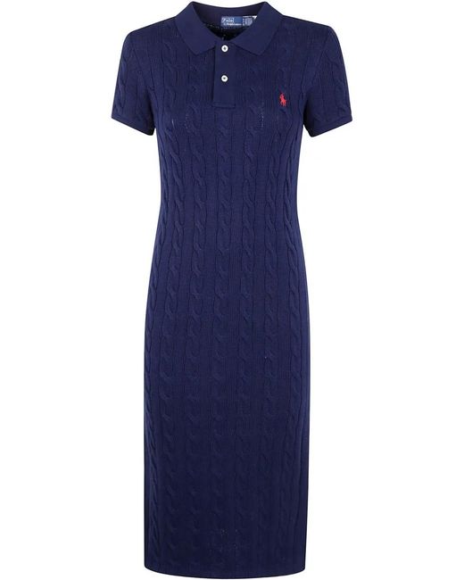 Polo Ralph Lauren Blue Midi Cbl Short Sleeve Day Dress