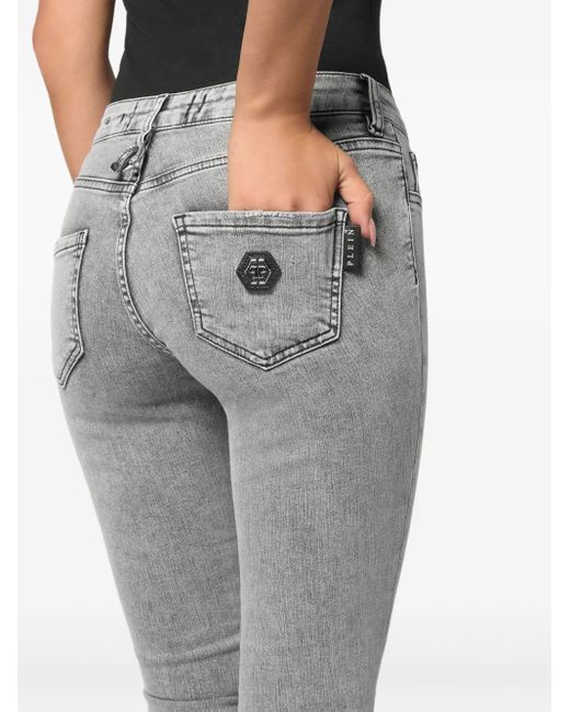 Philipp Plein Gray Logo-Patch Jeggings